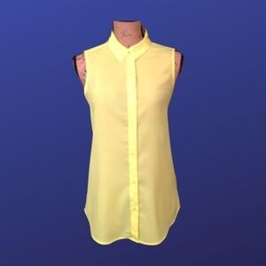 EXPRESS Sheer Sleeveless Buttoned Blouse Top, NEON YELLOW, Women's Size M, NWOT